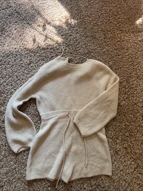 Cozy Knit Drawstring Romper in Cream